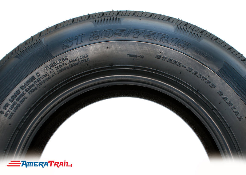 205 / 75 R 15 Load Range C, Steel Belted Radial Tire, Tire brand may vary.
