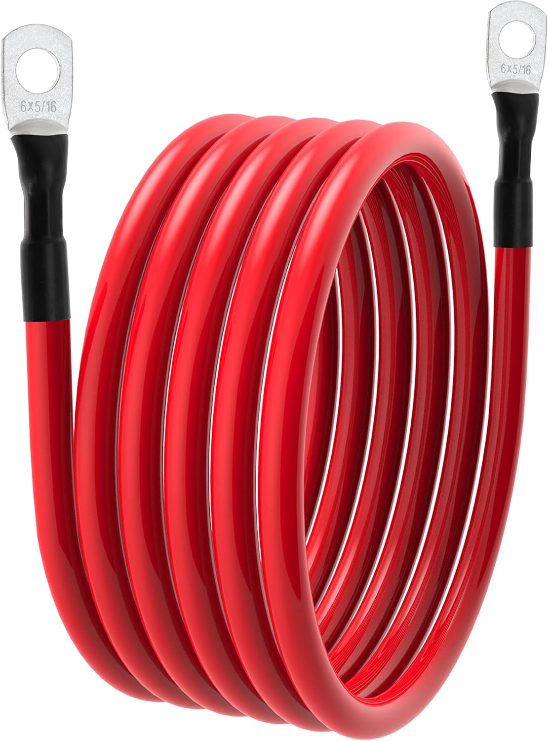 6 AWG Battery Cable – 3FT-5FT 6 Gauge Power Inverter Cable with 5/16" Tinned Copper Lugs TekShack