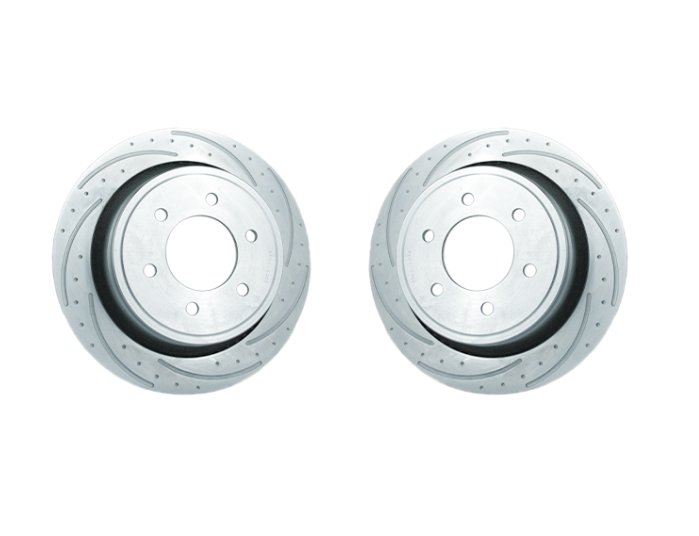New Performance Rotors (Pair) Dimple-Drilled, Slotted, Zinc Plated.