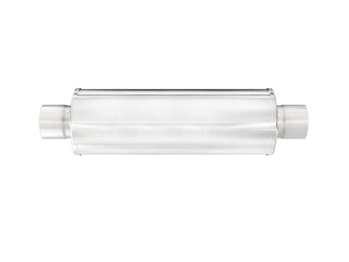 Stainless Steel 8" x 23" Round Muffler, 5" In x 5" Out, 30" Overall Length, Fiberglass Packed Perforated Core, Universal SCS