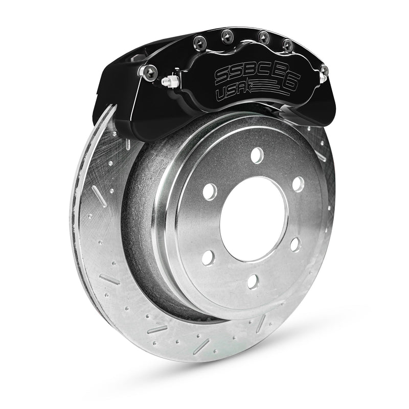 American Made B6-Brawler 6 Piston Direct Fit Billet Aluminum Rear Disc Brake Kit W/DS Rotors. Black A414-21BLK-DS