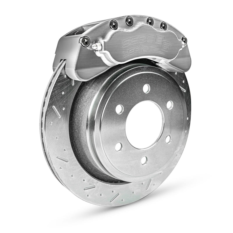 American Made B6-Brawler 6 Piston Direct Fit Billet Aluminum Rear Disc Brake Kit W/DS Rotors. Clear A414-21-DS