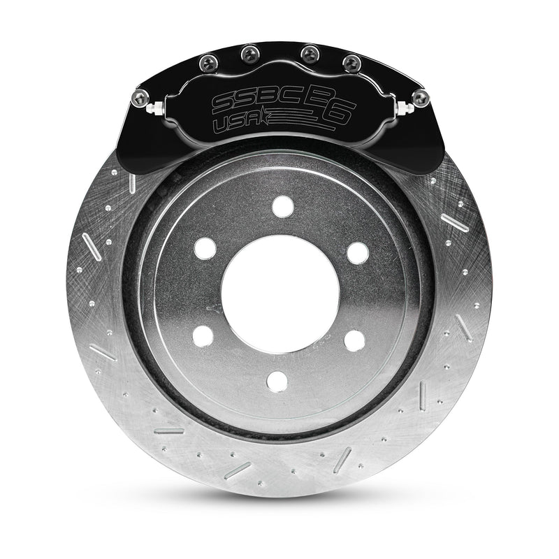 American Made B6-Brawler 6 Piston Direct Fit Billet Aluminum Rear Disc Brake Kit W/DS Rotors. Black A414-21BLK-DS