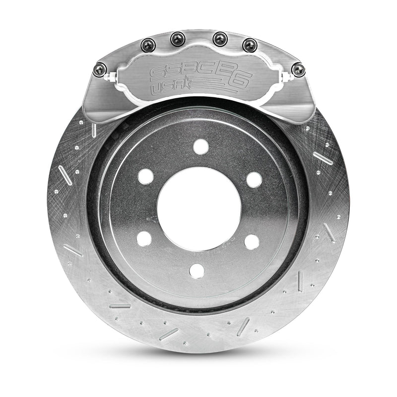 American Made B6-Brawler 6 Piston Direct Fit Billet Aluminum Rear Disc Brake Kit W/DS Rotors. Clear A414-21-DS
