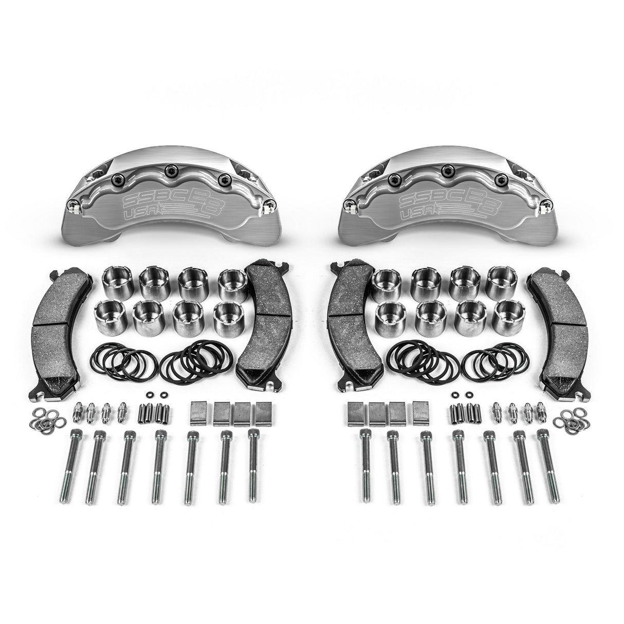 American Made B8-Brawler 8 Piston Direct Fit Front Caliper Disc Brake Kit W/DS Rotors. Clear A414-20-DS