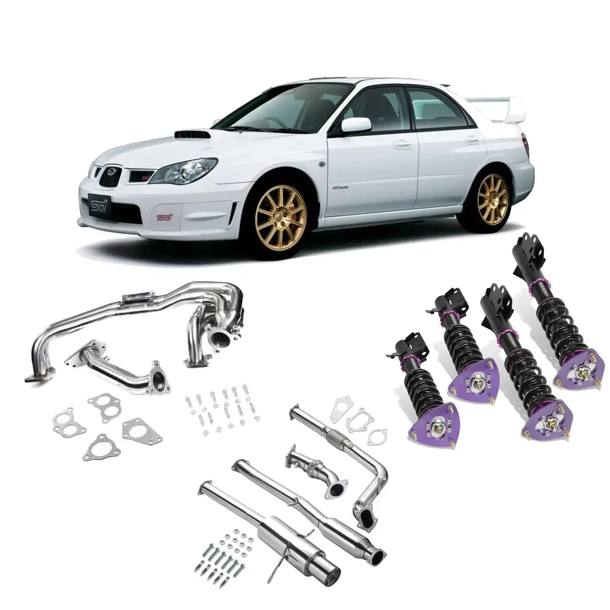 Exhaust Header/Catback w/ Downpipe Up-pipe All-In-One Kit for 2002-2006 Subaru Impreza WRX/STI