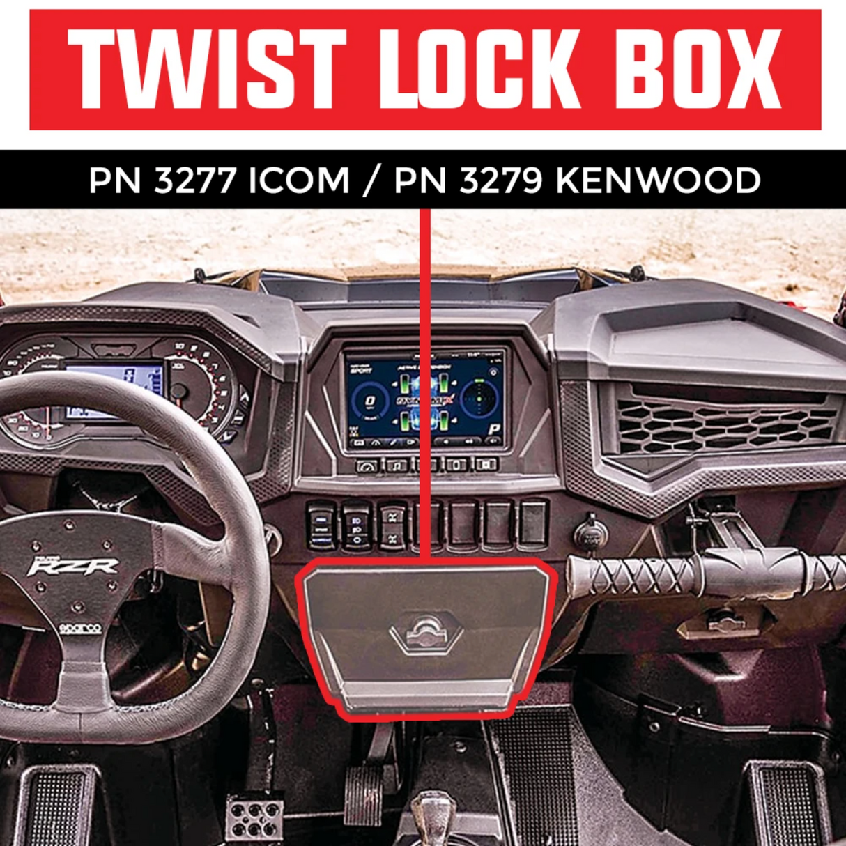 PCI Race Radios Polaris RZR Twist-lock Open Box Replacement Radio and Intercom Bracket