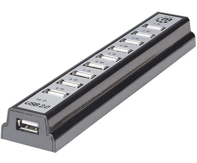 Hi-Speed USB Desktop Hub with 10 USB 2.0 Type-A Ports TekShack