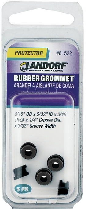Jandorf 61522 Grommet, 5/32 in ID, 5/16 in OD, Rubber, Black, 3/16 in Thick Panel Jandorf