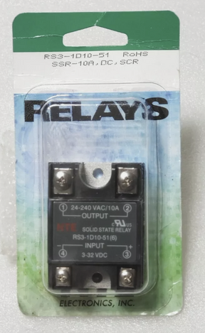 NTE RS3-1D10-51 Solid State Relay 24/240/ 10A Output 3-32VDC Input NTE