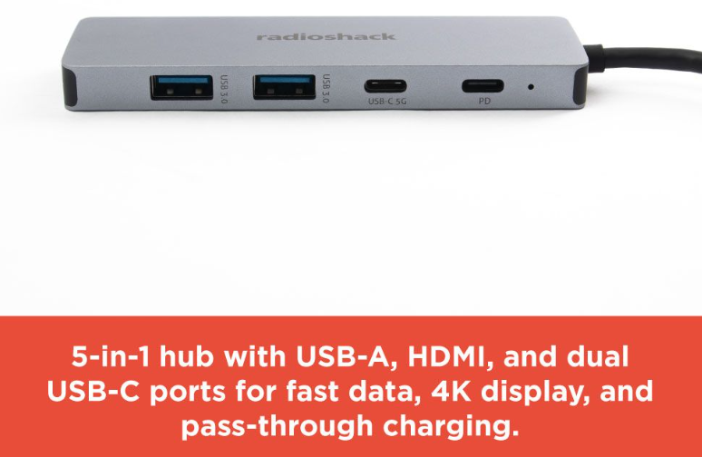 RadioShack 5 Port 2 Type C 2 USB HDMI Type C Adapter 2605172 Radio Shack