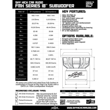 Sky High Car Audio FMX 18" 3500W RMS Subwoofer DVC Sky High Car Audio