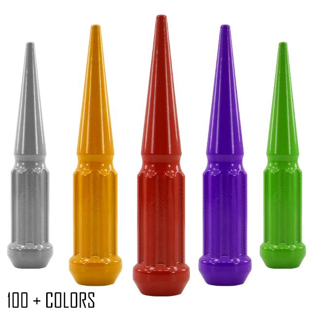 32 Pc 14x1.5 7-Spline Spike Lug Nuts 4.5" Tall - Powder Coated + Key Socket