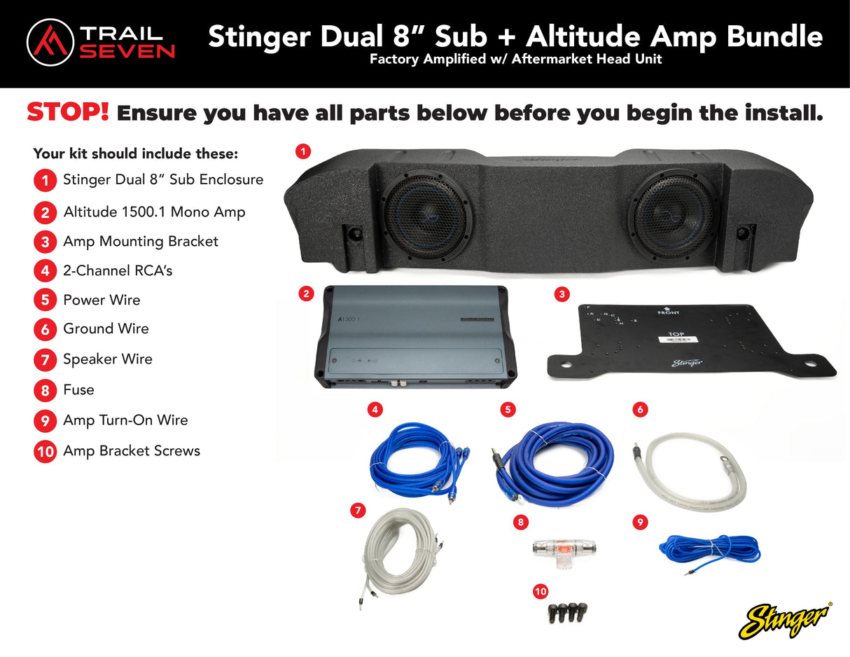 Stinger Plug & Play Mono Amp & Sub Bundle  I '20- '23 Jeep JT Gladiators