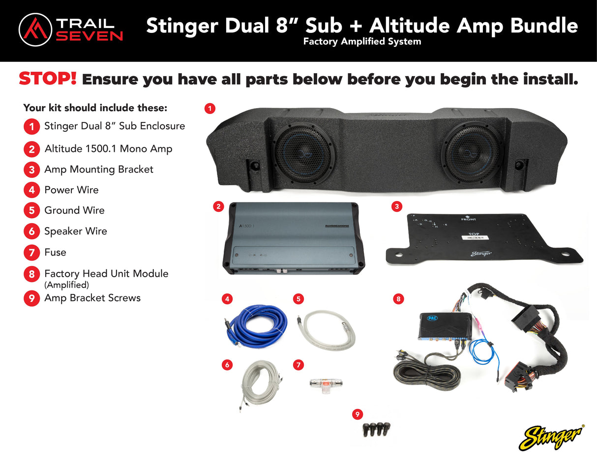 Stinger Plug & Play Mono Amp & Sub Bundle  I '20- '23 Jeep JT Gladiators