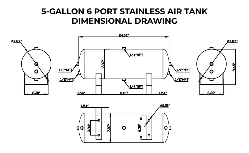 5 Gallon Stainless Steel 6 Port Air Tank
