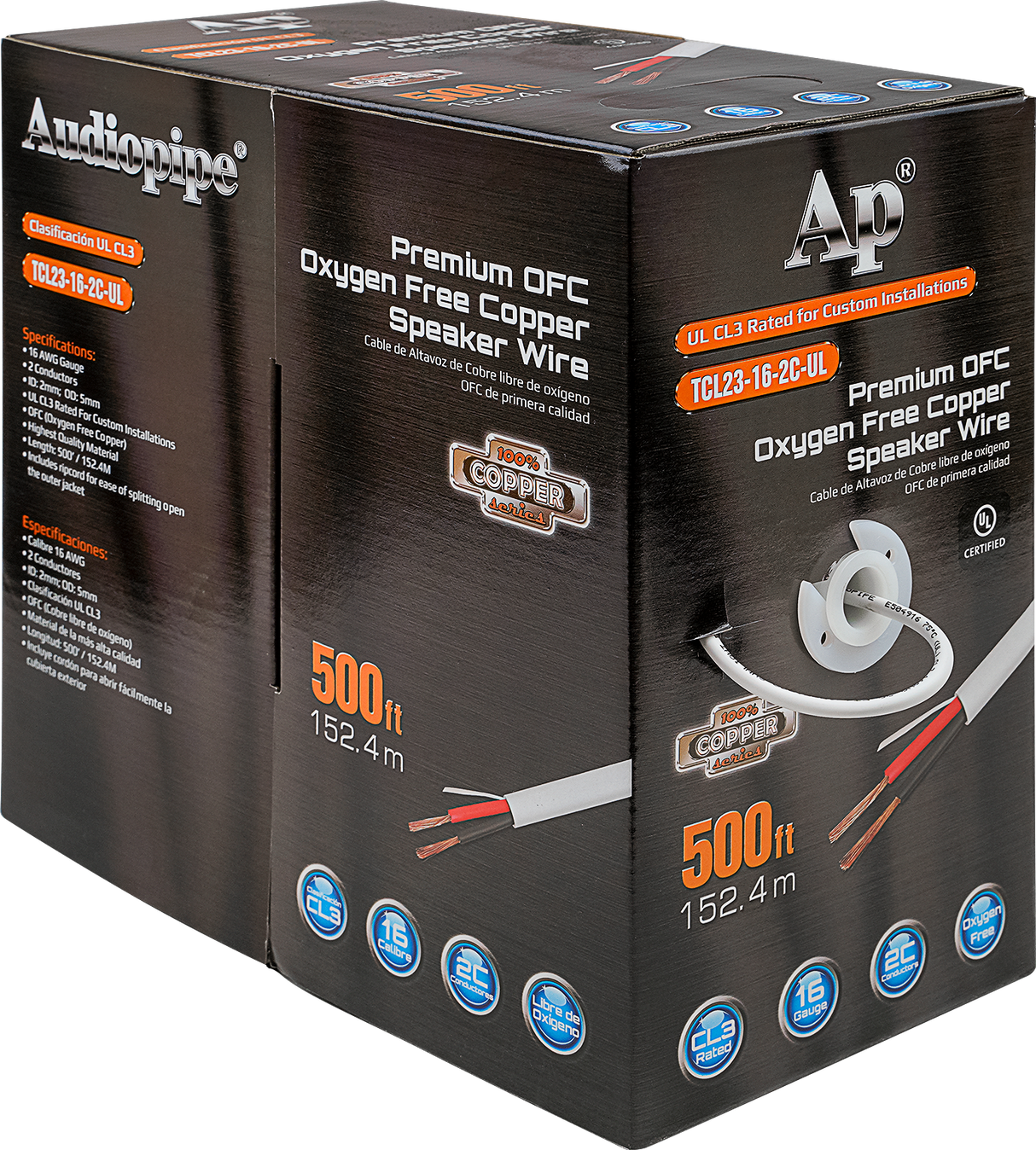 Premium 16 Gauge Oxygen Free Copper Speaker Wire (TCL23-16-2C-UL) Audiopipe