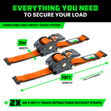 2" x 10' Retractable E-Track Ratchet Straps
