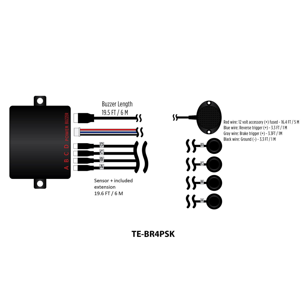 iBEAM TE-BR4PSK Rubber Rear Parking Assist Kit iBEAM