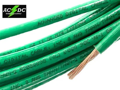 100' FEET EA THHN THWN-2 8 AWG GAUGE RED BLACK GREEN WHITE COPPER BUILDING WIRE AC/DC WIRE AND SUPPLY