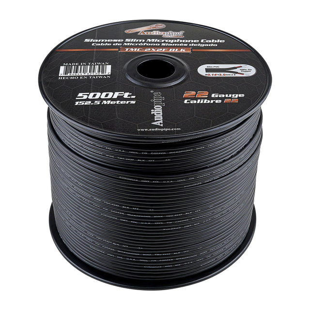 Siamese Slim Microphone Cable (TMC-2X2F-BLK) Audiopipe