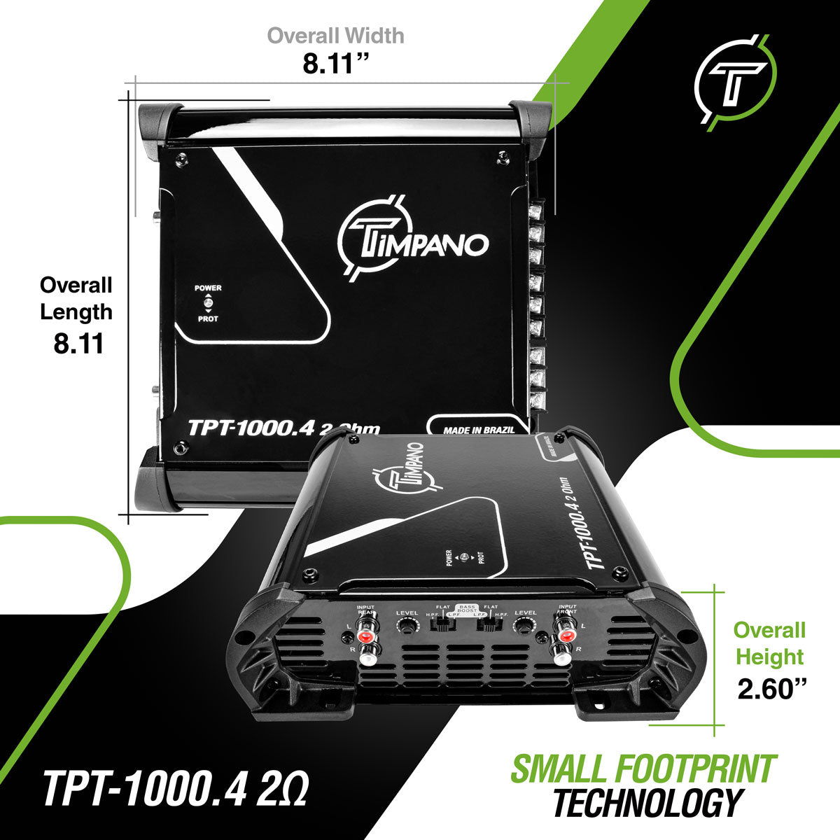 TPT-1000.4 | Compact 4 Channel Car Audio Amplifier – 4 x 260 Watts at 2 Ohms Timpano