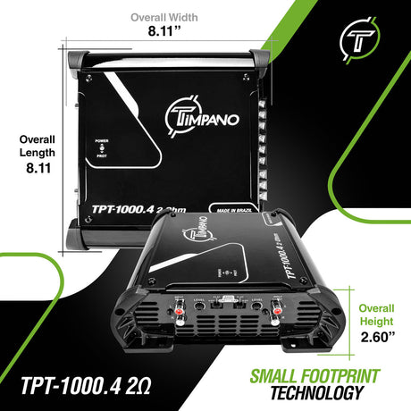 TPT-1000.4 | Compact 4 Channel Car Audio Amplifier – 4 x 260 Watts at 2 Ohms Timpano