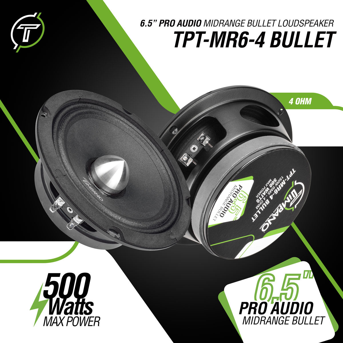 1600w PACKAGE 2x 6.5" Bullet Midrange + 2x Chrome Tweeters Timpano Audio