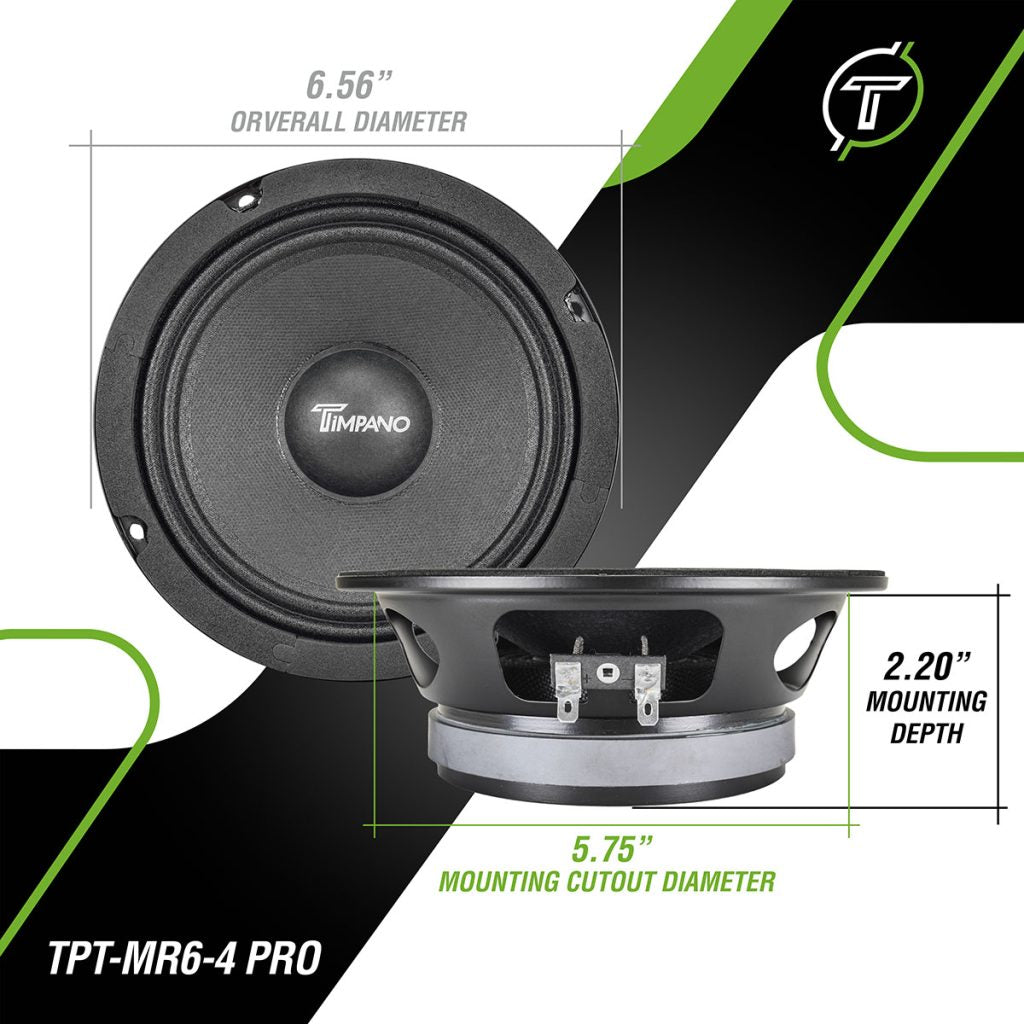TPT-MR6-4 PRO 6.5” Shallow Slim Midrange PRO Audio Speaker 4 Ohm Timpano