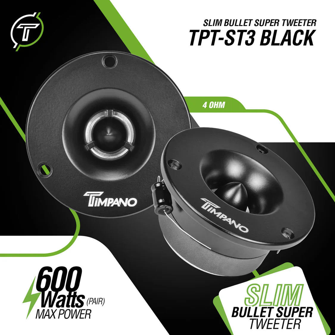 1600w PACKAGE 2x 6.5" Bullet Midrange + 2x Black Tweeters Timpano Audio