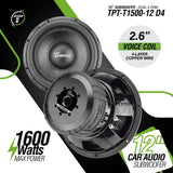 Timpano 12″ Car Audio Subwoofer 1600 Watts Dual 4 Ohm TPT-T1500-12 D4 Daily Banger Timpano
