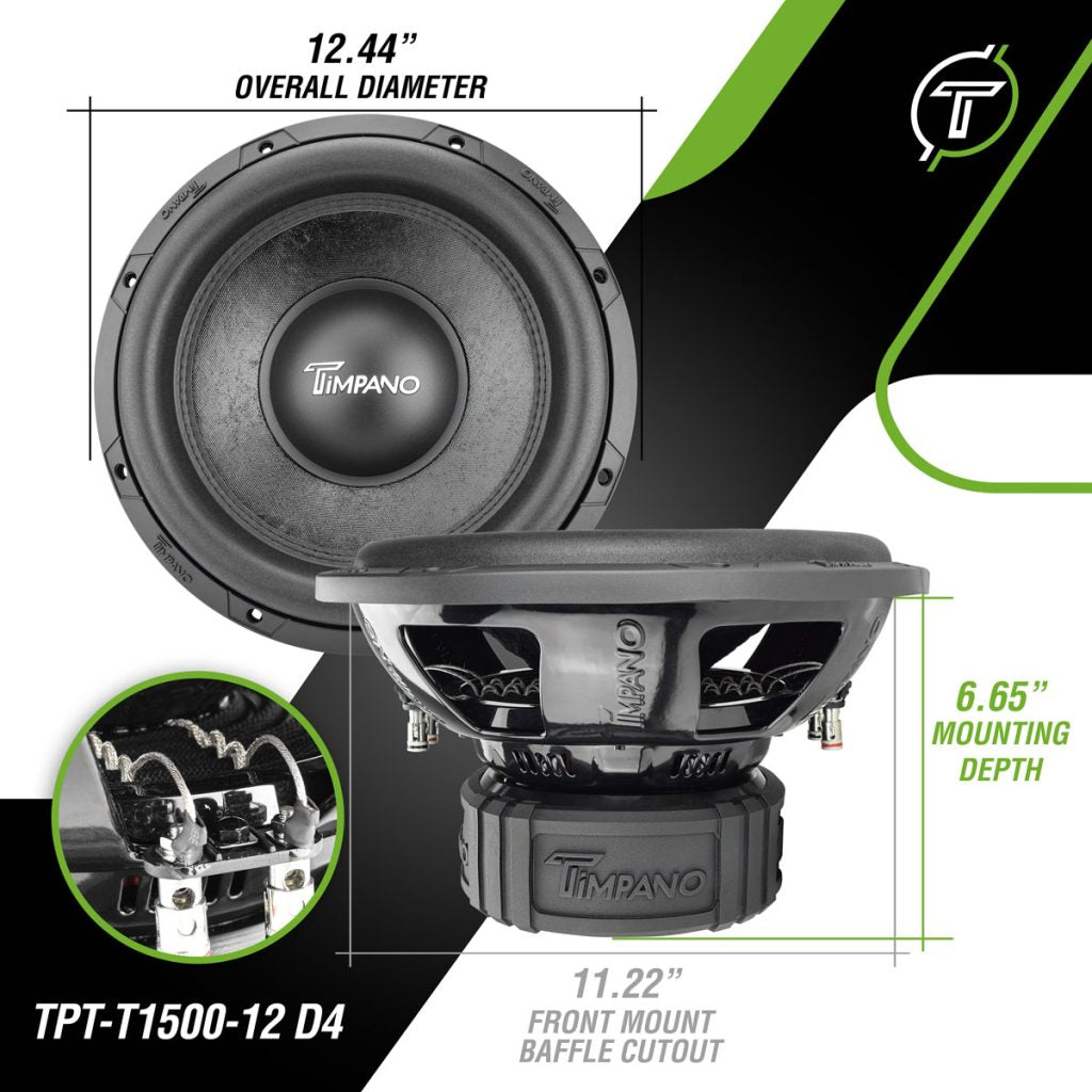 Timpano 12″ Car Audio Subwoofer 1600 Watts Dual 4 Ohm TPT-T1500-12 D4 Daily Banger Timpano