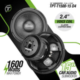 TPT-T1500-15 D4 | Timpano 15″ Car Audio Subwoofer 1600 Watts Dual 4 Ohm Timpano