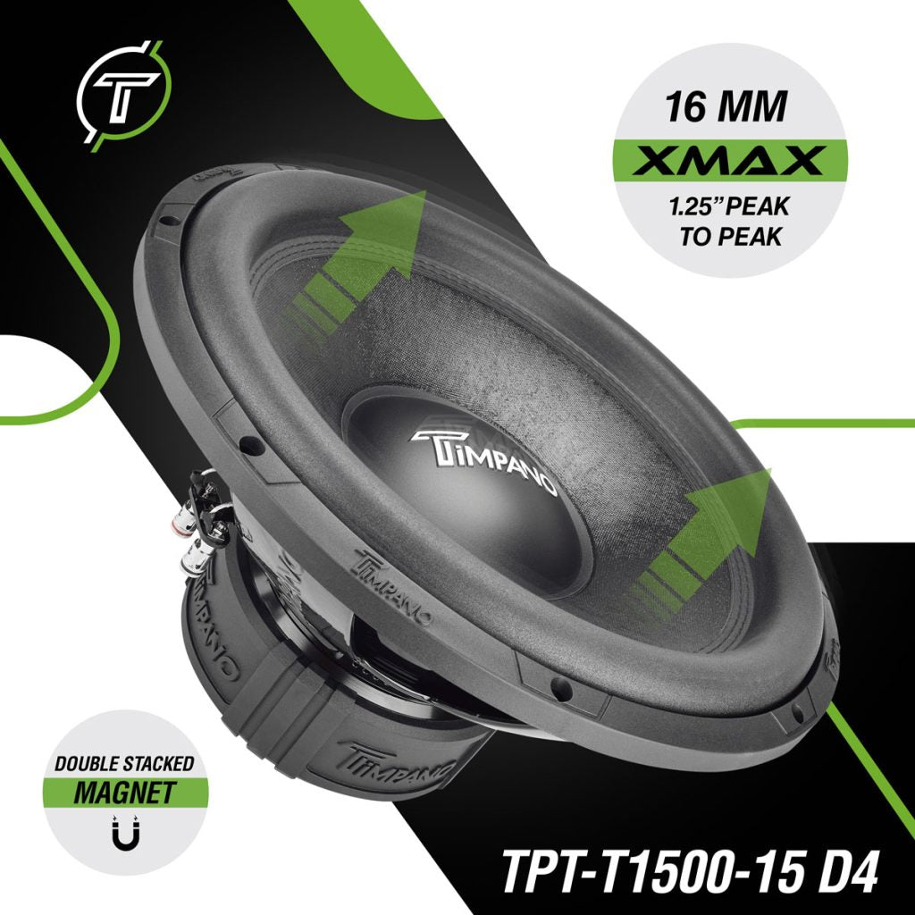 TPT-T1500-15 D4 | Timpano 15″ Car Audio Subwoofer 1600 Watts Dual 4 Ohm Timpano