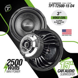 Timpano 15″ Car Audio Subwoofer 2500 Watts Dual 4 Ohm TPT-T2500-15 D4 High Performance Timpano