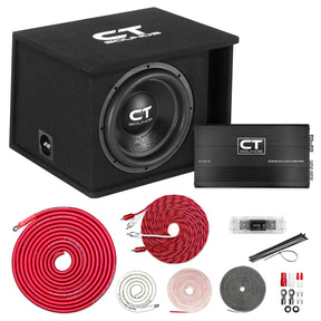 Single 12" 1300W Complete Bass Package w/ Sub Box, Amp, & Wiring Kit CT Sounds