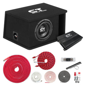 Single 8" 800W Complete Bass Package w/ Sub Box, Amp, & Wiring Kit CT Sounds