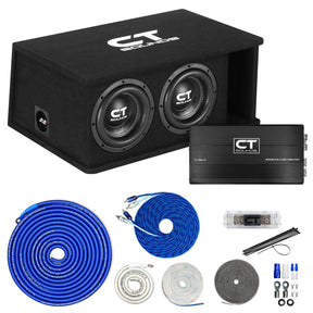 Dual 8" 1600W Complete Bass Package w/ Sub Box, Amp, & Wiring Kit CT Sounds
