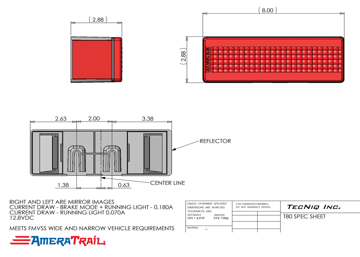 Low Profile Multi-Function LED Taillight, PASSENGER, Stop / Turn / Tail / Side Reflector - Tecniq