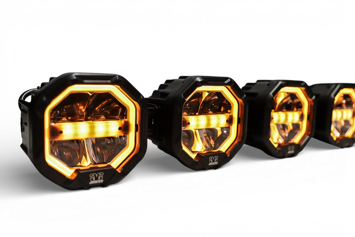 3 Light U-Con Interlocking Off Road LED Pod With Amber or White DRL Running Light GGLighting