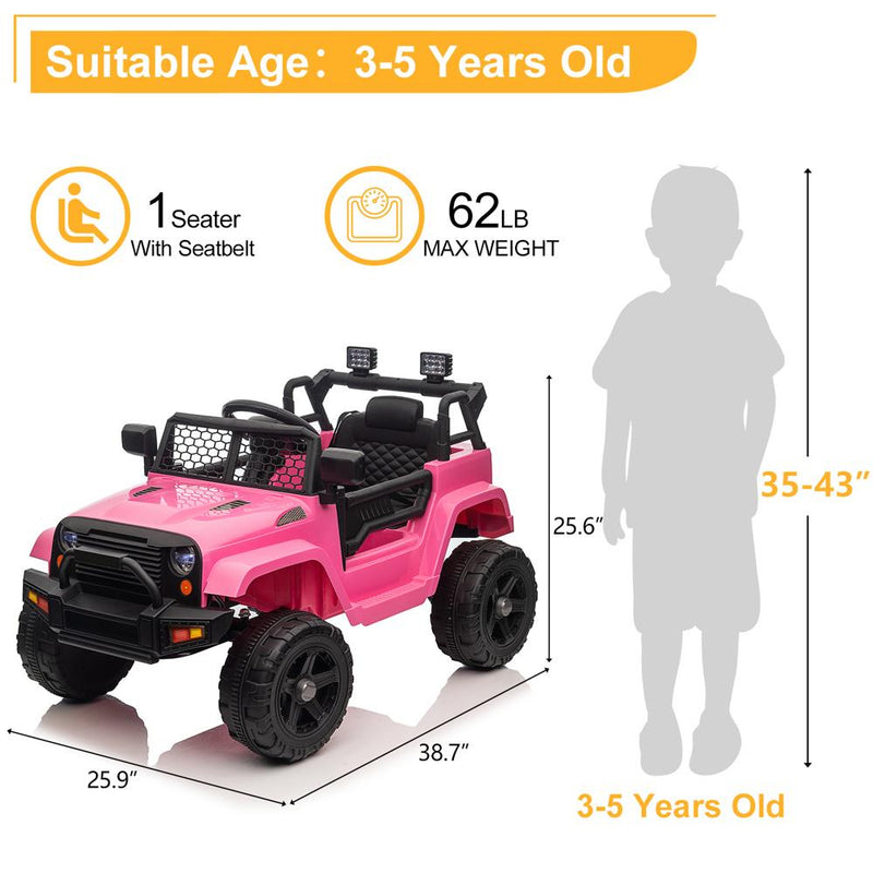 Electric Ride On Truck Car for 3-5 Year Olds with 12V Battery and 3 Speed Options - Supports up to 28kg