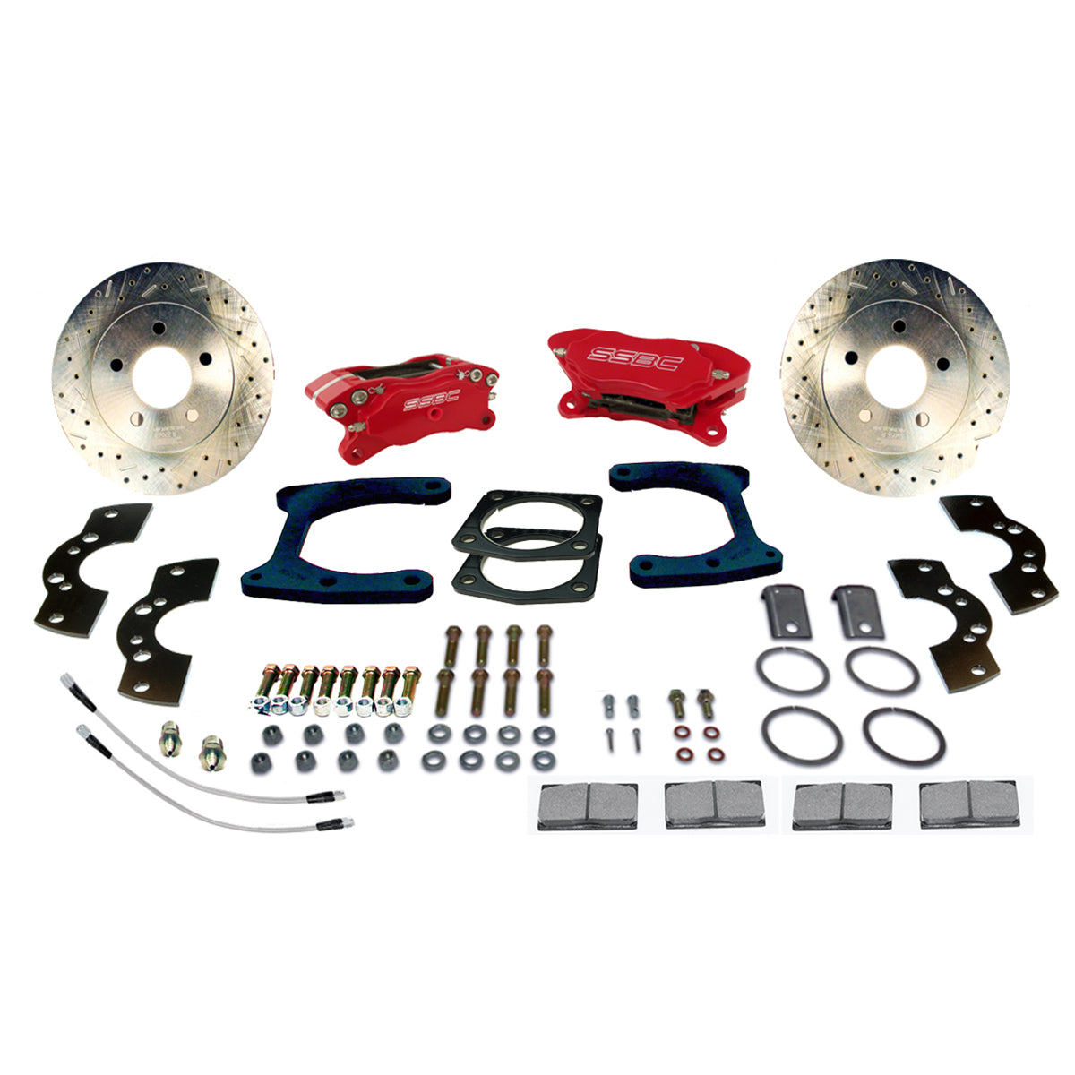 American Made Comp S 4-Piston Billet Aluminum Rear Disc Brake Kit W/DS Rotors. Red W111-36R