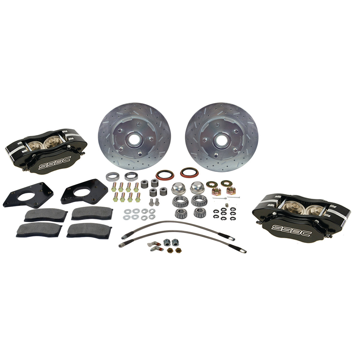 American Made Comp S 4-Piston Billet Aluminum Front Drum to Disc Brake Conversion Kit W/Rotors. Black W156-6BK