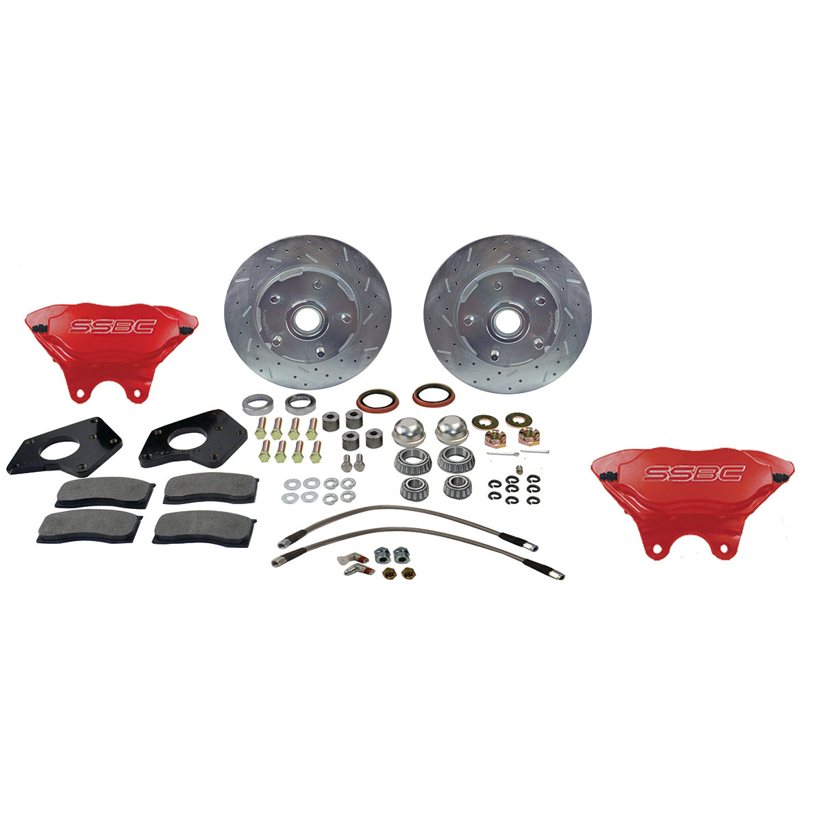 American Made Comp S 4-Piston Billet Aluminum Front Drum to Disc Brake Conversion Kit W/Rotors. Red W156-6R