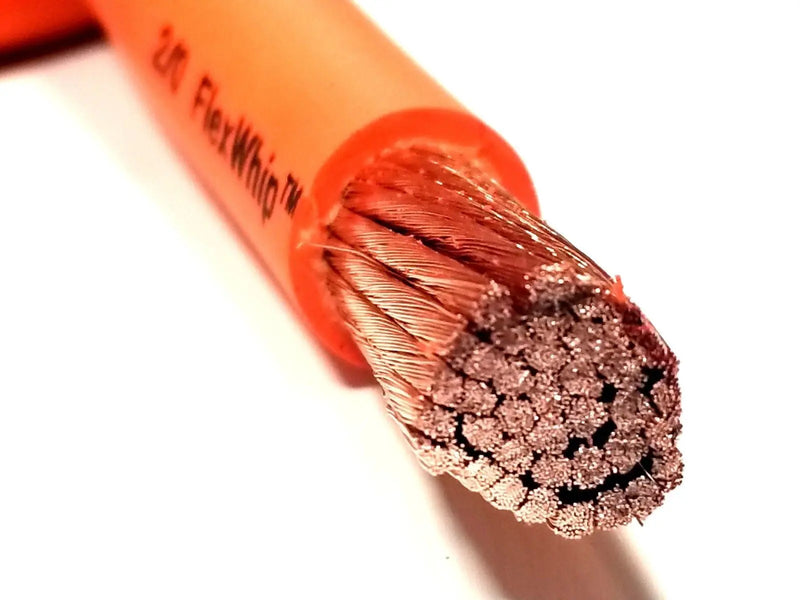 Battery Cable Pure Copper ORANGE FLEX WHIP Power Wire 2 AWG 1/0 or 2/0 Gauge MADE IN USA - SOLD PER FT FLEX WHIP WELDING CABLE
