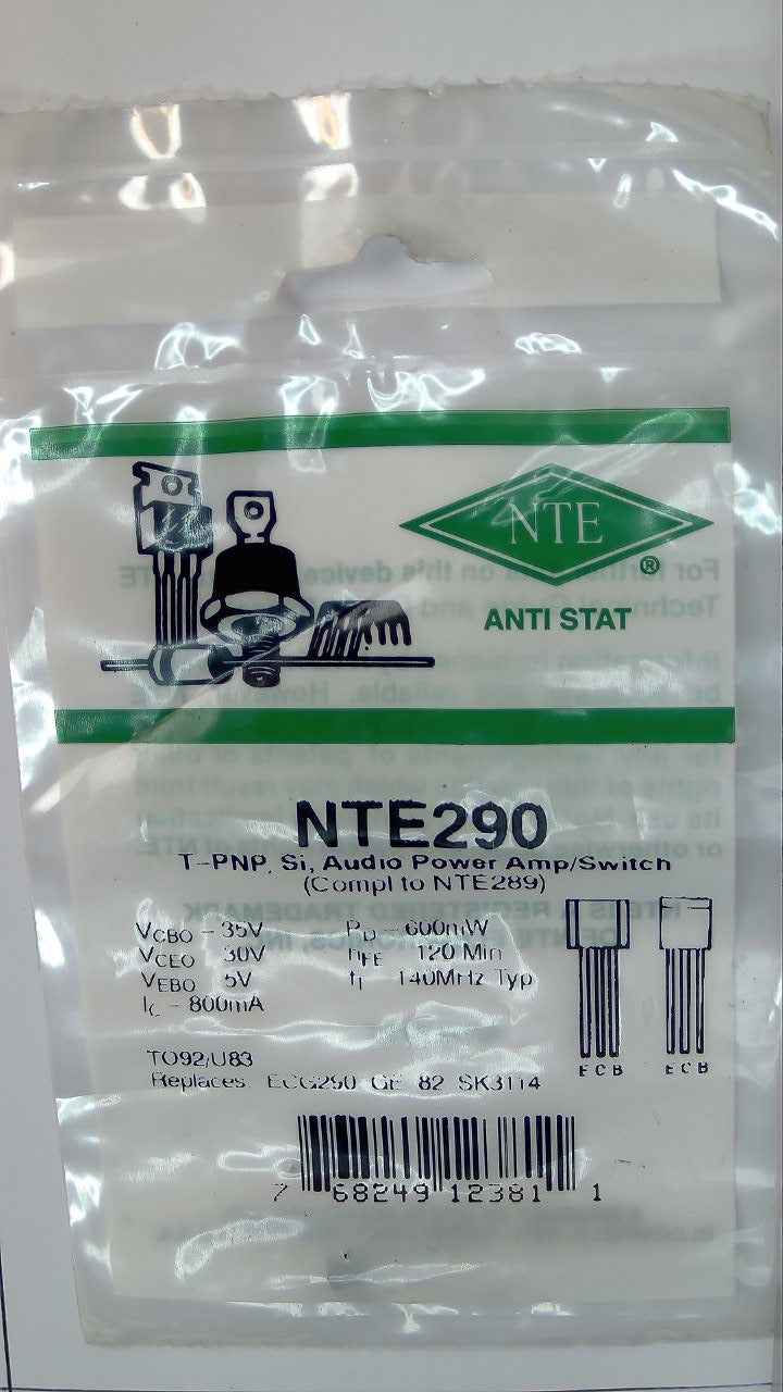 NTE290 T-PNP, Si, Audio Power Amp/ Switch NTE