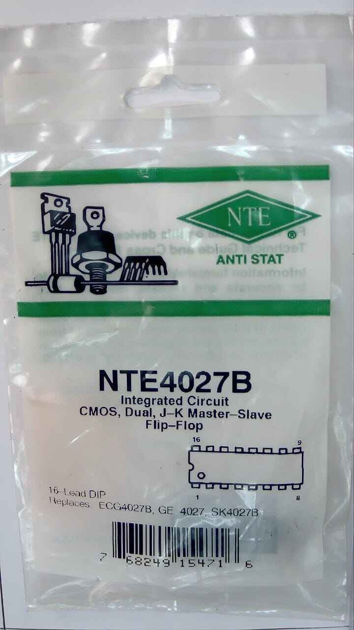 NTE4027B IC, CMOS, Dual, J-K Master-Slave Flip-Flop NTE
