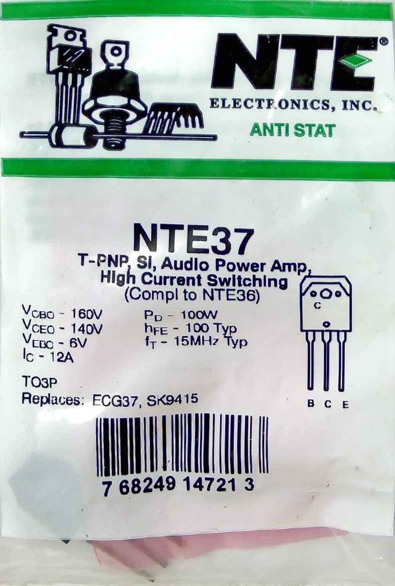 NTE37 Audio Power Amp, High Current Switching NTE