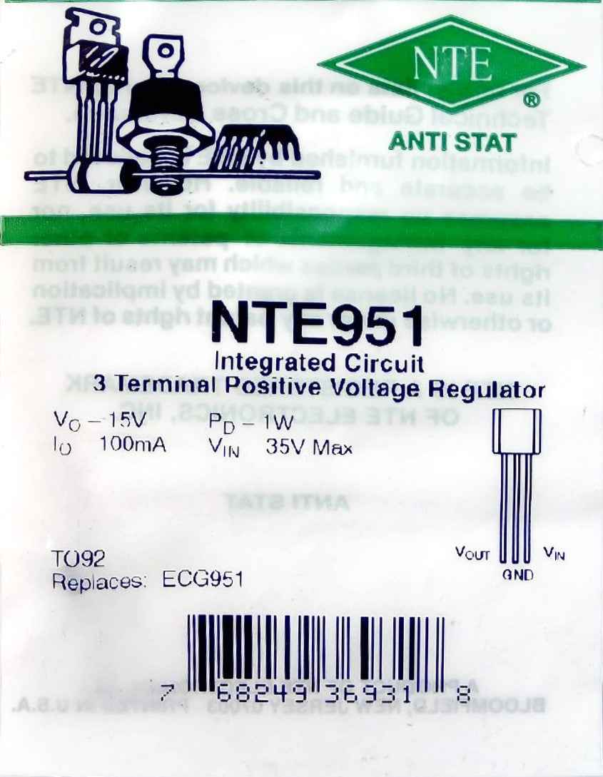 NTE951 Integrated Circuit, 3 Terminal Positive Voltage Regulator NTE