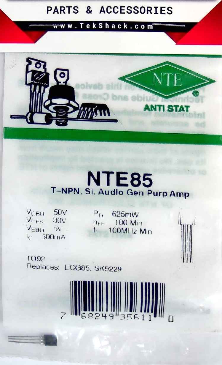 NTE85 T-NPN, Si Audio Gen Purp Amp NTE
